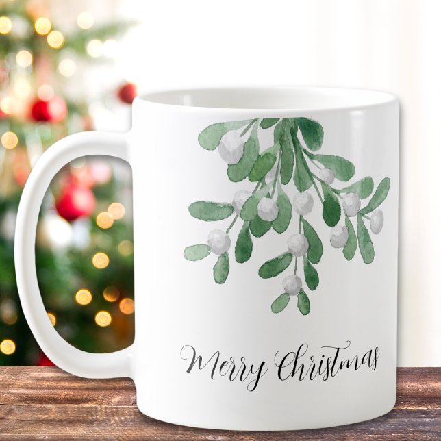 Mug Joyeux Noël Aquarelle Mistletoe Vert (Créateur téléchargé)