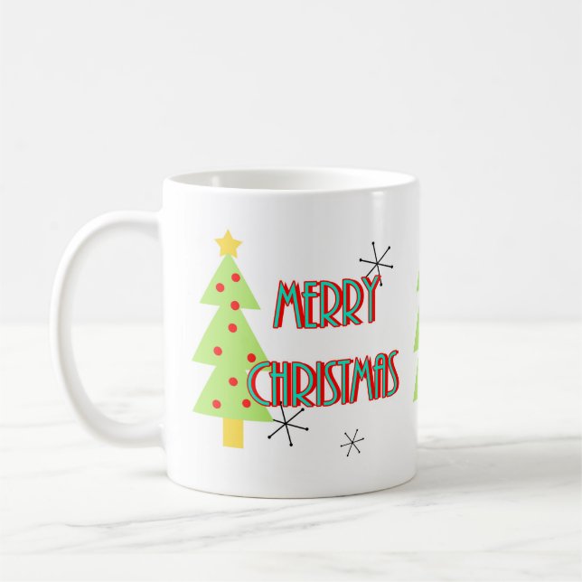 Mug joyeux noël arbre modernité milieu du siècle rouge (Gauche)