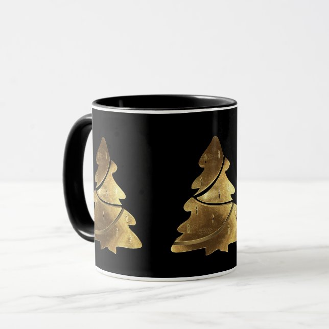 Mug Joyeux Noël Arbre noir et or Elégant (Devant gauche)