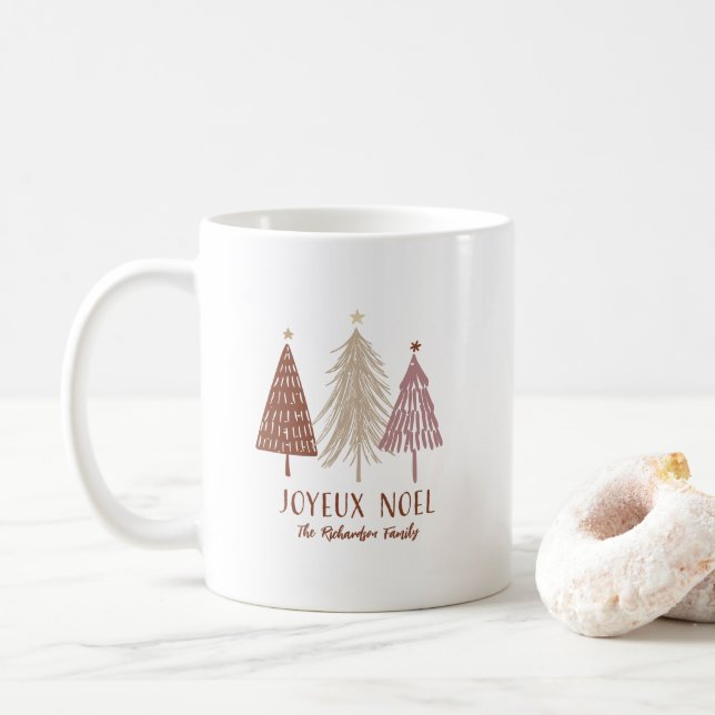 Mug Joyeux Noel Arbres de Noël Élégant Personnalisé (Avec donut)