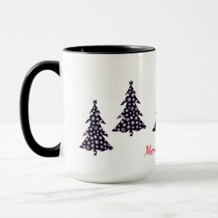 Mug Joyeux Noël, arbres noirs avec neige tombante