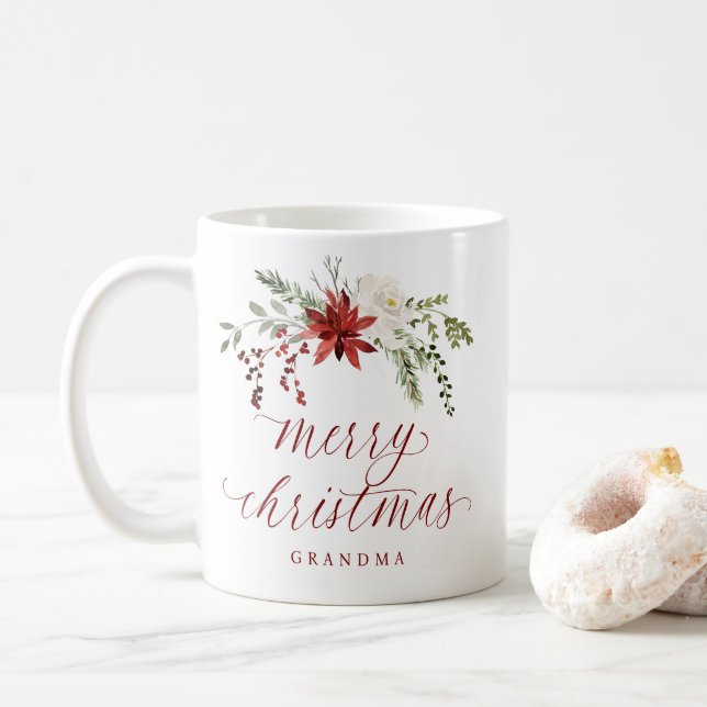 Mug Joyeux Noël aux élégantes baies à l'aquarelle (Avec donut)