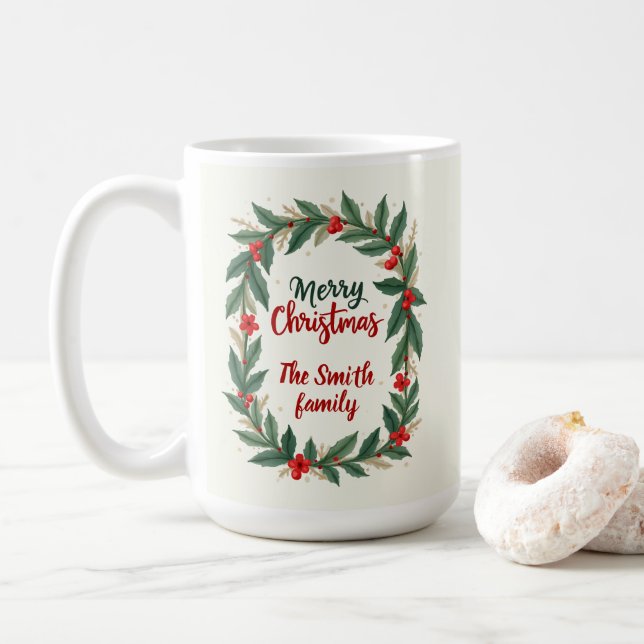Mug Joyeux Noël avec couronne et nom (Avec donut)