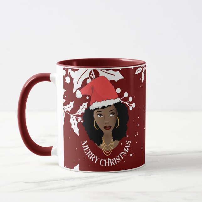 Mug Joyeux Noël, Beauté naturelle Santa Hat, Maroon (Gauche)