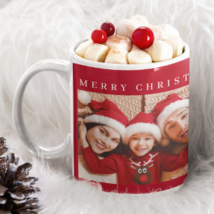 Mug Joyeux Noël blanc typographie personnalisée photos