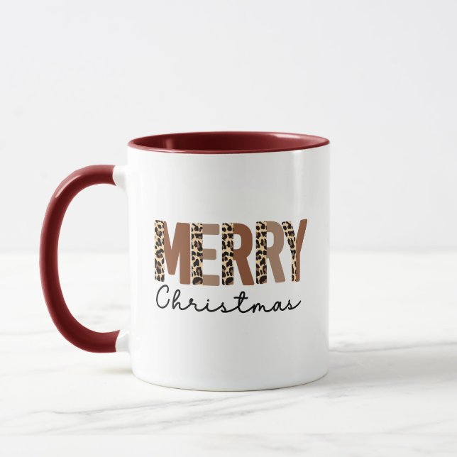 Mug "Joyeux Noël" Bloc de couleur moderne Leopard Boho (Gauche)