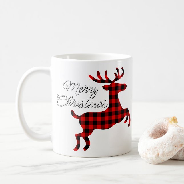 Mug Joyeux Noël Buck sur Red Black Buffalo Check (Avec donut)