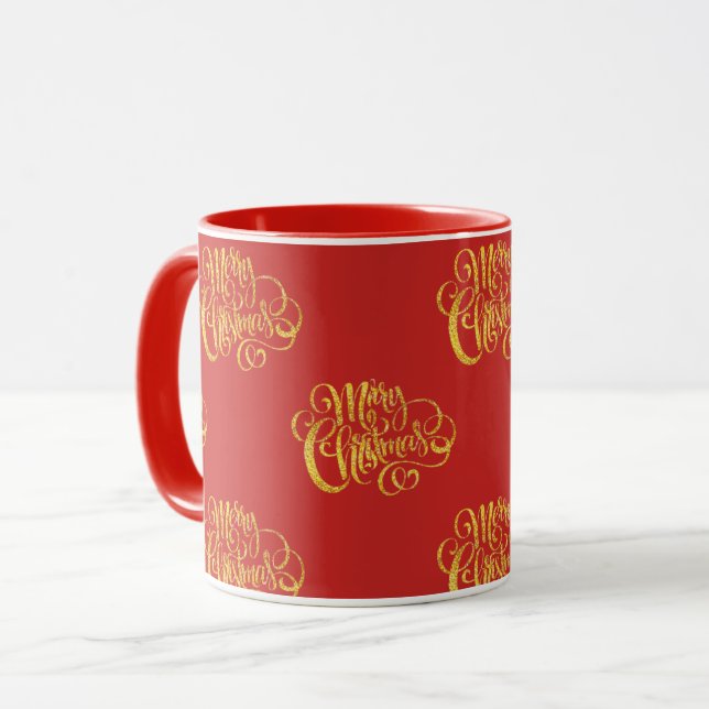 Mug Joyeux Noël Calligraphie Or Faux (Devant gauche)