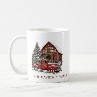 Mug Joyeux Noël Camion Rouge Nom de Famille Personnali