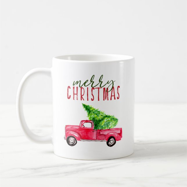 Mug Joyeux Noël camionnette rouge camionnette aquarell (Gauche)