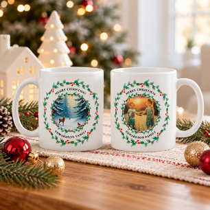 Mug Joyeux Noël cerf rouge-gorge oiseau famille photo