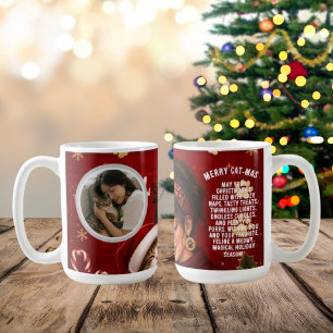 Mug Joyeux Noël Chat Merry Cat-Mas Rouge Message Photo