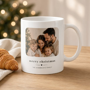 Mug Joyeux Noël Cœur Minimaliste Photo de Famille
