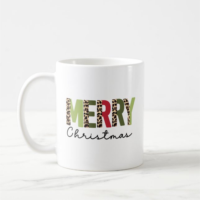 Mug "Joyeux Noël" Couleur moderne bloquée Leopard (Gauche)