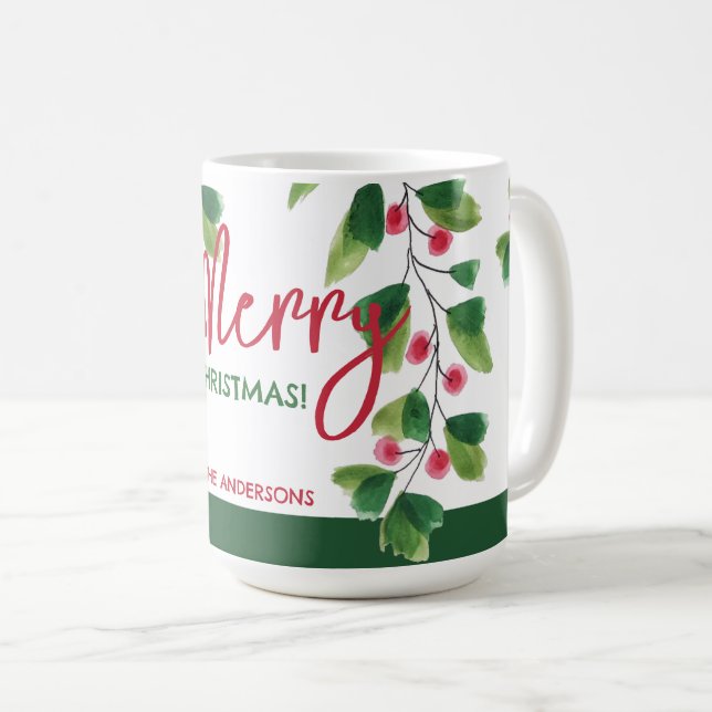 Mug Joyeux Noël Couronne Aquarelle Rouge Et Verte (Devant droit)