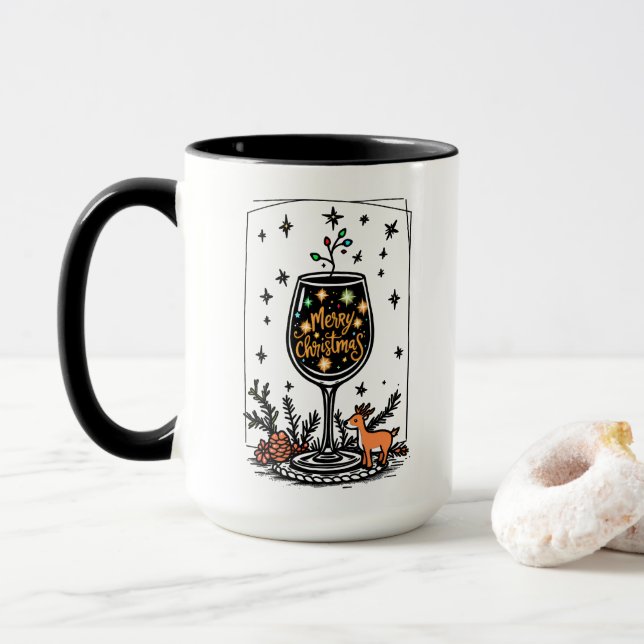 Mug Joyeux Noël dans un verre de vin (Avec donut)