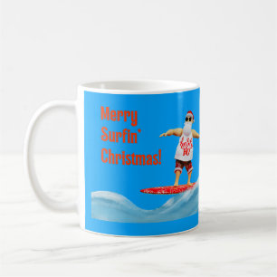 Mug Joyeux Noël de surf Santa sur planche de surf