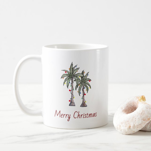Mug Joyeux Noël Décoré Palmiers tropicaux (Avec donut)