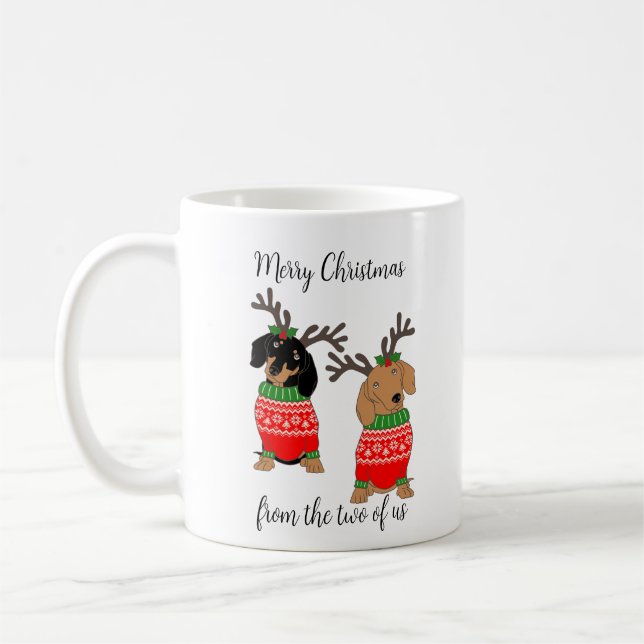 Mug Joyeux Noël Deux Dachshunds Décorés  (Gauche)