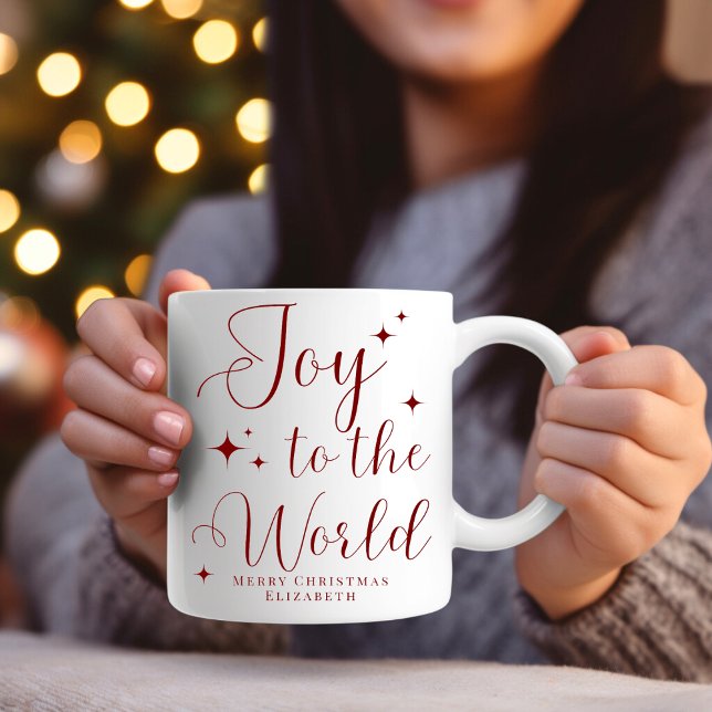 Mug Joyeux Noël Élégant Rouge Joie au Monde  (Créateur téléchargé)