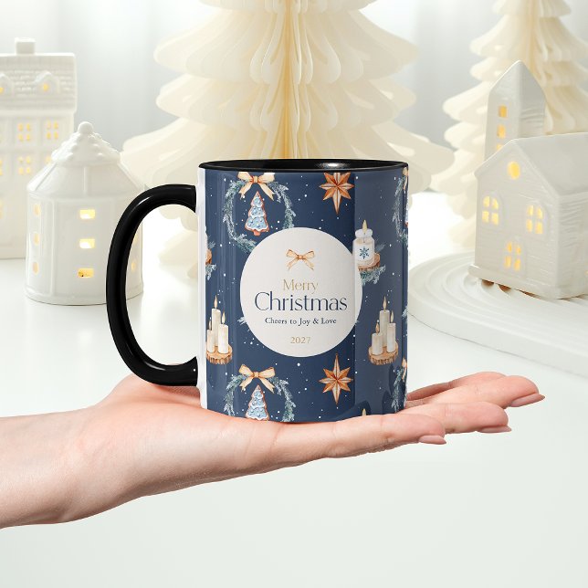 Mug Joyeux Noël | Elégante Marine & Gold Holiday (Créateur téléchargé)