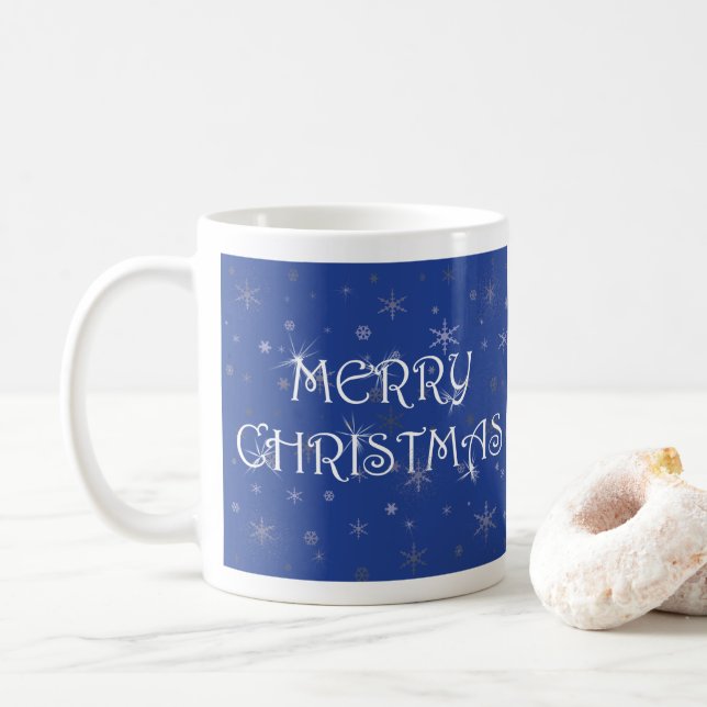 Mug Joyeux Noël en bleu avec des flocons de neige (Avec donut)