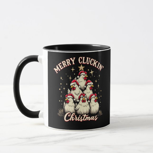 Mug Joyeux Noël en gloussant Drôle de poulets Coqs  (Gauche)