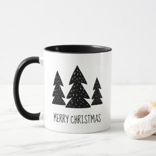 Mug Joyeux Noël en noir et blanc, bois fantaisiste