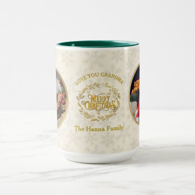 Mug Joyeux Noël et amour, grand-mère | Deux photos (Centre)