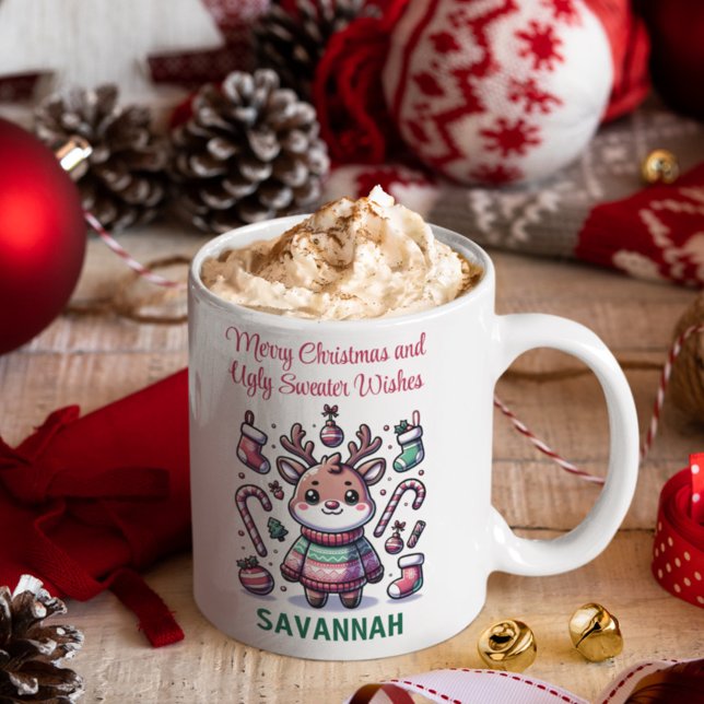 Mug Joyeux Noël et meilleurs vœux de pull moche Renne (Créateur téléchargé)