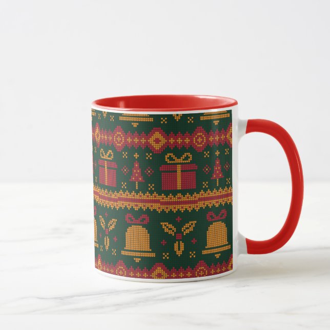 Mug Joyeux Noël Fair Isle Tricot Motif Rouge (Droite)