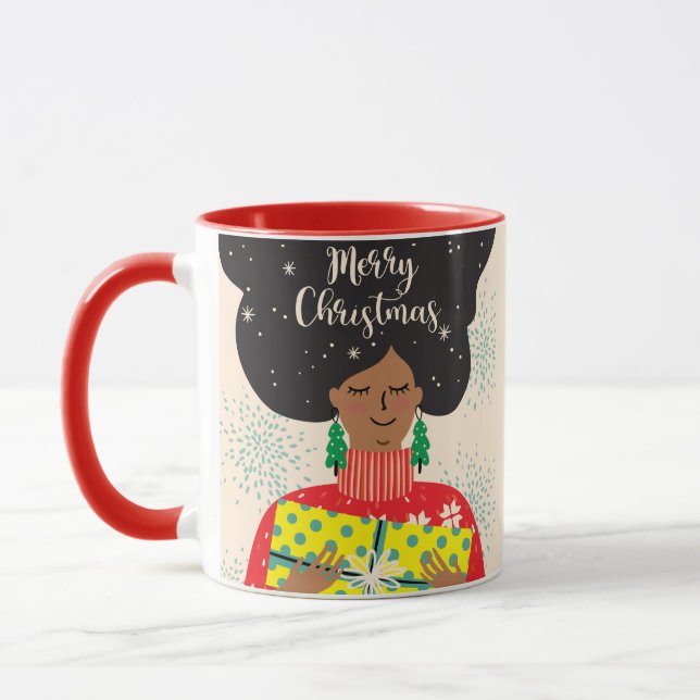 Mug Joyeux Noël, Femme noire, Chandail brillant (Gauche)