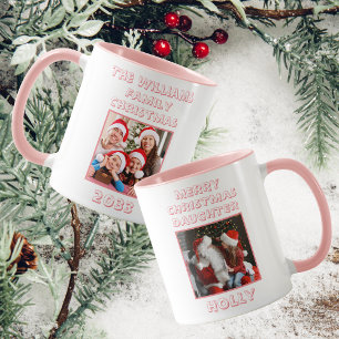 Mug Joyeux Noël Fille Photo rose & blanc