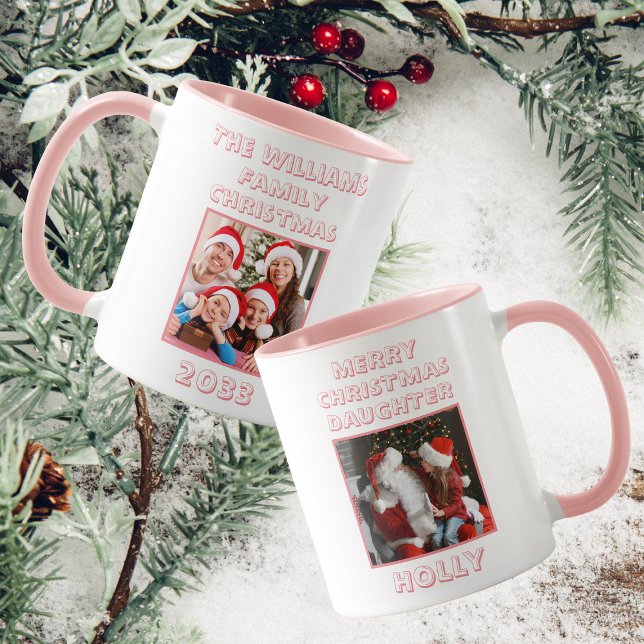 Mug Joyeux Noël Fille Photo rose & blanc (Front And Back)