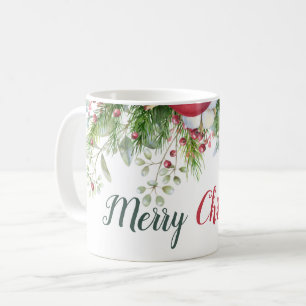 Mug Joyeux Noël Floral couronne rouge vert