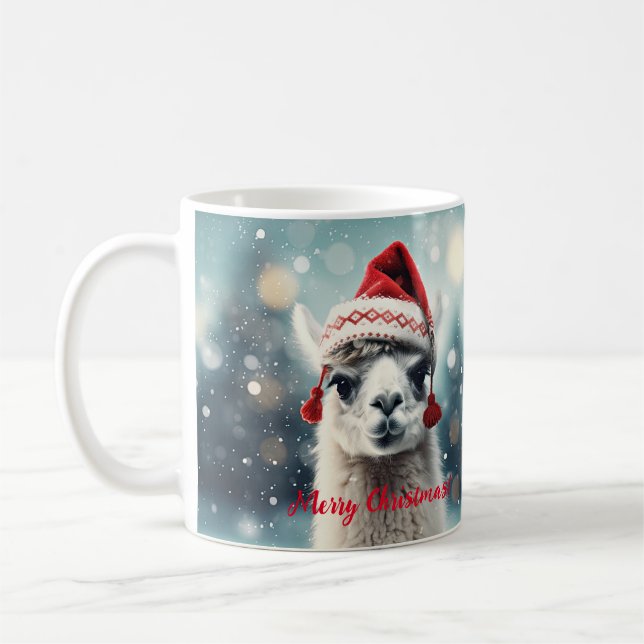 Mug Joyeux Noël Funky Mignonne Lllama Alpaca Santa Hat (Gauche)