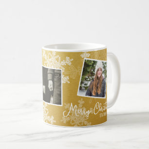 Mug Joyeux Noël Golden Snowflakes Photo Collage