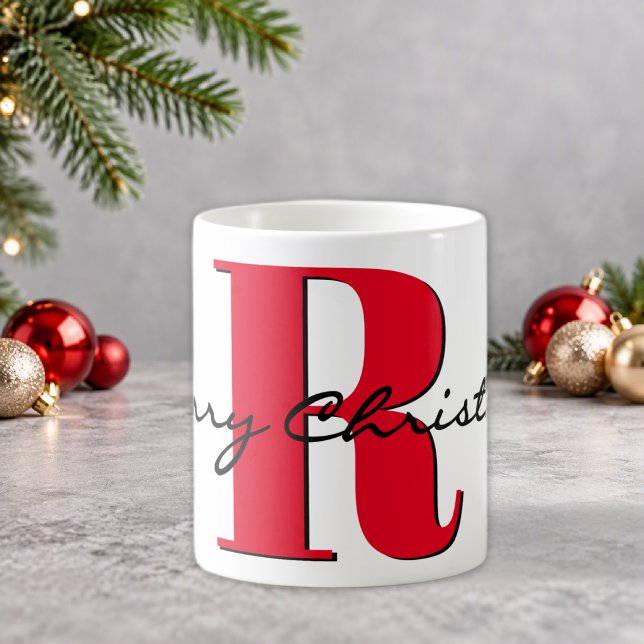 Mug Joyeux Noël Gras Rouge Initial 11oz Classique (Créateur téléchargé)