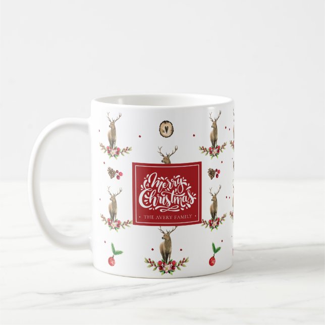 Mug Joyeux Noël hiver Cerf Motif personnalisé (Gauche)
