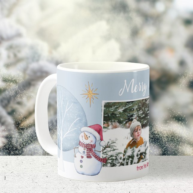 Mug Joyeux Noël hiver Illustration Deux photos (Merry Christmas Winter Two Photo Keepsake Coffee Mug ©Susanne Sachers - Sunny Mind Design 🌞)