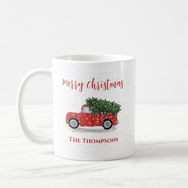 Mug Joyeux Noël Hiver Russe Camion Rouge Cute Neige (Gauche)