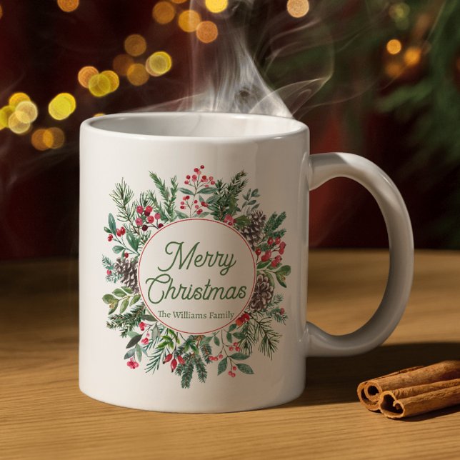 Mug joyeux noël hiver verdure écriture verte (Créateur téléchargé)
