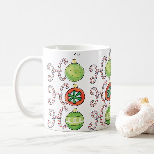 Mug Joyeux Noël Ho Ho Ho, Décorations de Canne à Sucre (Avec donut)