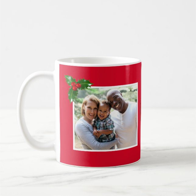 Mug Joyeux Noël Holly Sprig - Photo personnalisée - (Gauche)