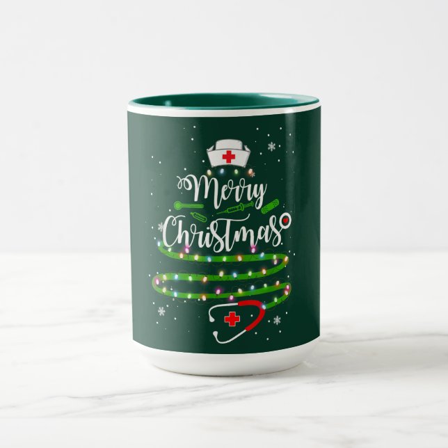 Mug Joyeux Noël Infirmière – Conception d'arbre de Noë (Centre)