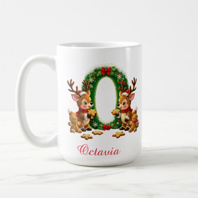 Mug Joyeux Noël initiale de monogramme personnalisé O  (Gauche)