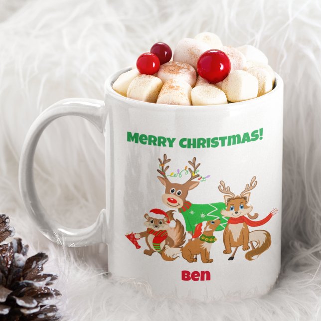 Mug Joyeux Noël ! Joli Cerf, Renards & Tamia   (Créateur téléchargé)