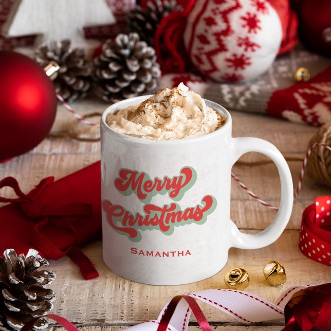 Mug Joyeux Noël jolie Typographie rétro Personnalisée (Merry Christmas Simple retro style typography mug.)
