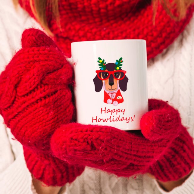 Mug Joyeux Noël Joyeux Howlidays Chien Doxie Dachshund (Cute Christmas Happy Howlidays Doxie Dachshund Dog Coffee Mug)