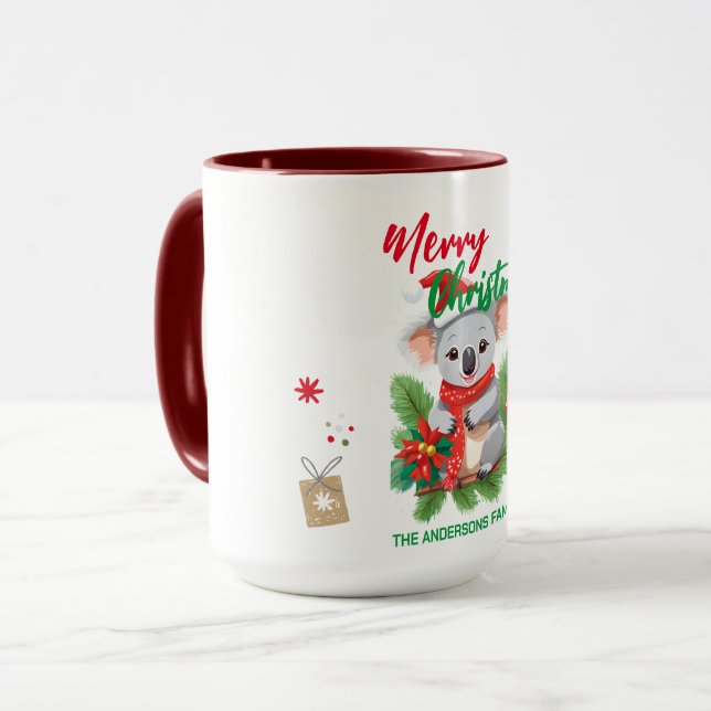 Mug Joyeux Noël Koala Père Noël rouge et vert Sc (Devant gauche)